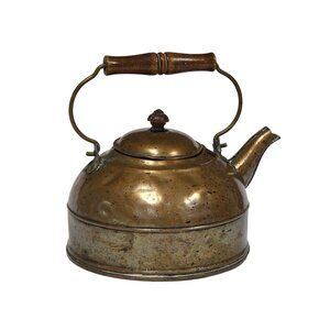 Vintage Copper Hammered Teapot With Wooden Handle Rustic Farmhouse Kitchen Decor